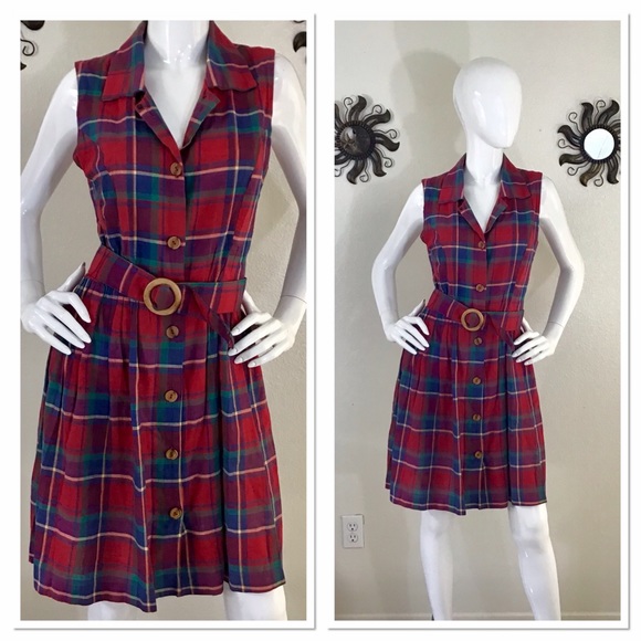 JB Wright Ltd Dresses & Skirts - Vintage Red Plaid Button Front Shirt Dress